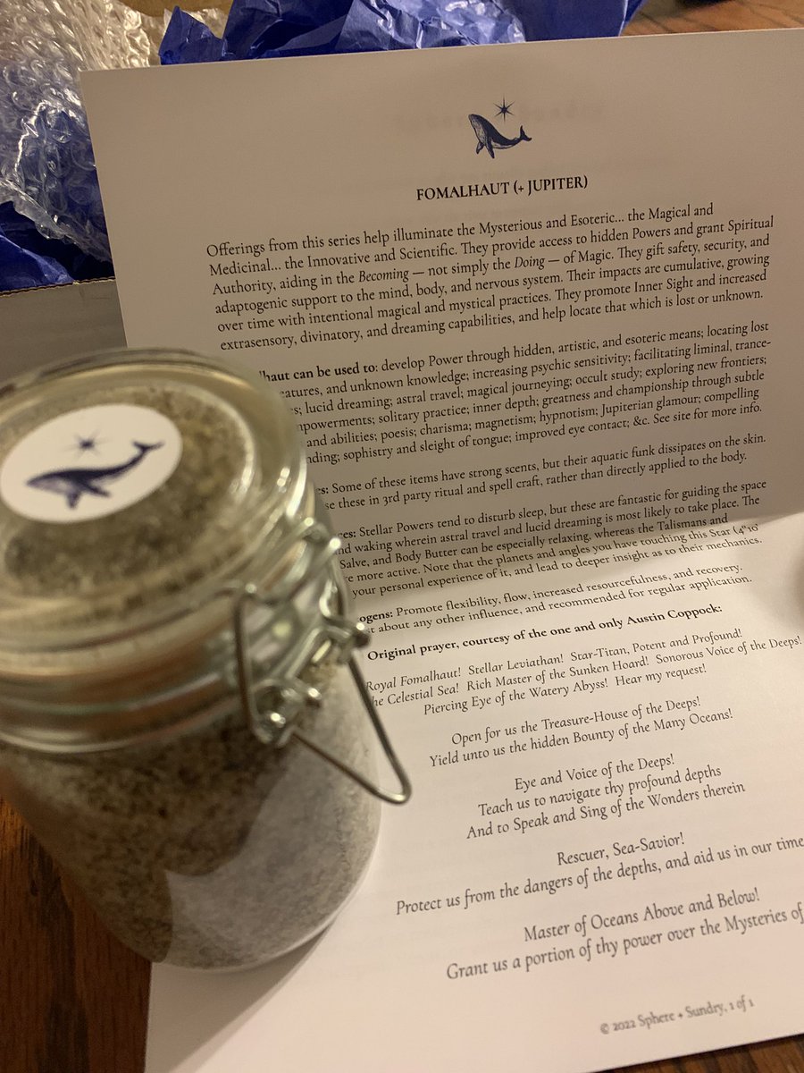 pisceshanna's tweet photo. Finally got to treat myself to bath salts from @SphereandSundry for my Solar Return this Sunday! Can’t wait to bathe in the celestial ocean of Fomalhaut. #flowaddict https://t.co/WxQW5xuLyW