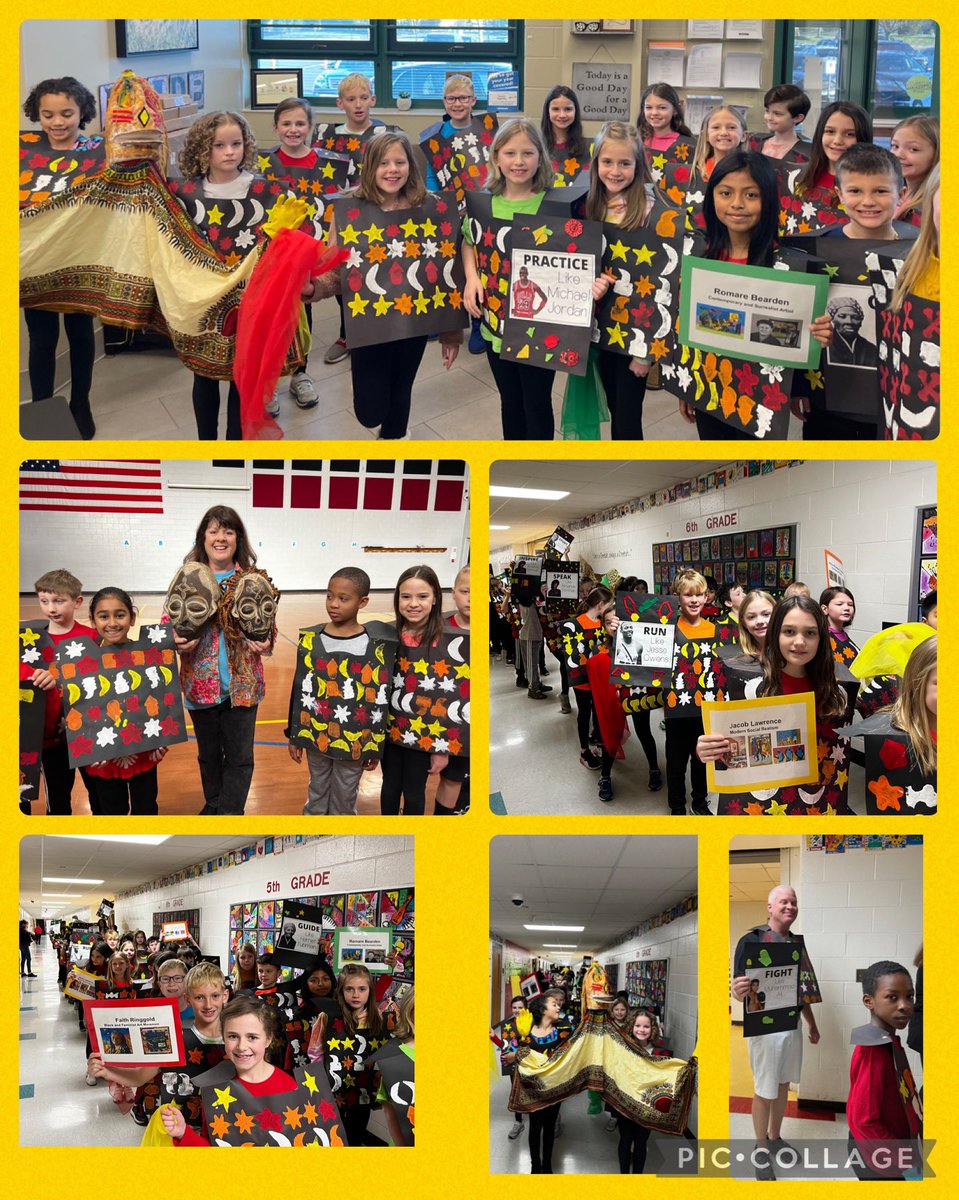 cheetahstweet's tweet photo. 3rd graders in @Room102and103 &amp; @mrsharper106 classes paraded the building this a.m. wearing Dashiki shirts they made in art, singing the song, Funga Alafia (a welcoming song), &amp; held signs they created when learning about famous African Americans. #BlackHistoryMonth #WEareLakota https://t.co/zaG6LVos6m