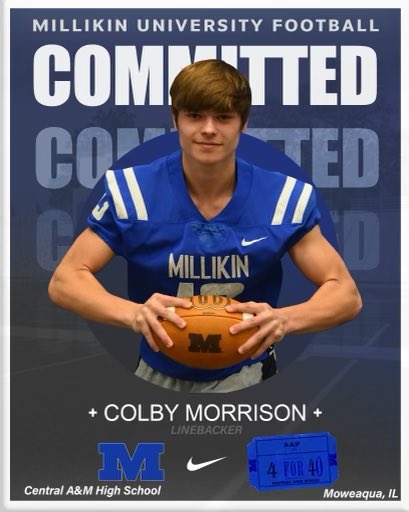 Thank you Millikin for an amazing opportunity to continue my football career #GoBigBlue