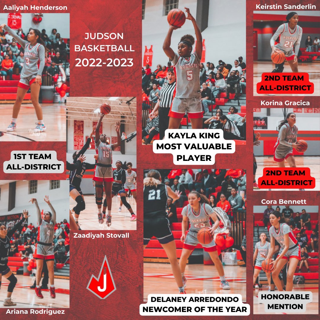 GirlsJudson's tweet photo. Congratulations to our entire Varsity BB team. Every one of our 10 players received a honor!!! We are so proud of these young ladies! @JISD_ATHLETICS @JISDRocketPride @judson_jaguar @WoodlakeHillsMS @JudsonGBB @JudsonISD @judson_cheer @JudsonAthletics https://t.co/Qvctlicnrc