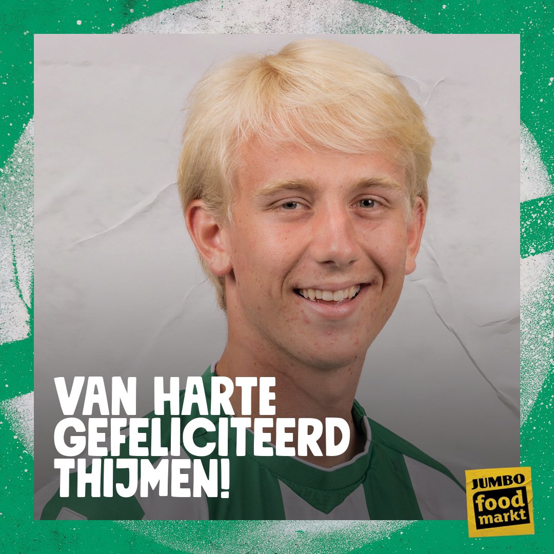 Thijmen Blokzijl viert vandaag zijn 18e verjaardag!🥳

Tot straks in het stadion, Thijmen!💚🤍

#GROEXC <a href="/JumboSupermarkt/">Jumbo Supermarkten</a>