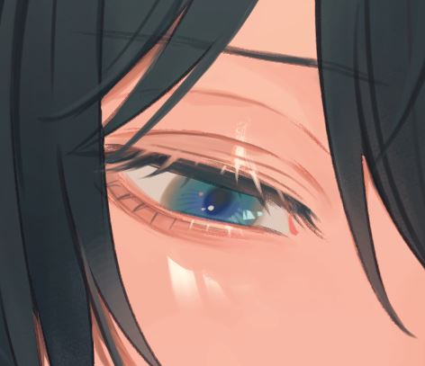 solo close-up black hair blue eyes 1girl eye focus looking at viewer  illustration images