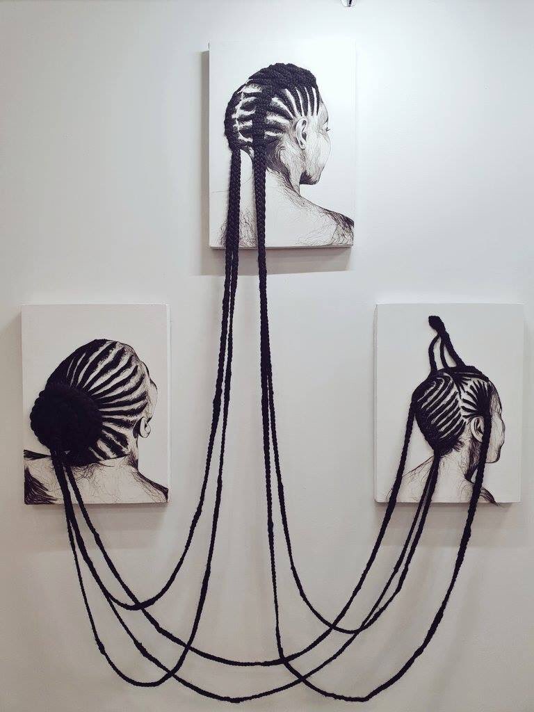 womensart1's tweet photo. Johannesburg-based visual artist, Lebohang Motaung, is a hairstylist and artist who combines her portraits with an emphasis on hairstyles including braids and cornrows #WomensArt https://t.co/HCahZZQQ4O
