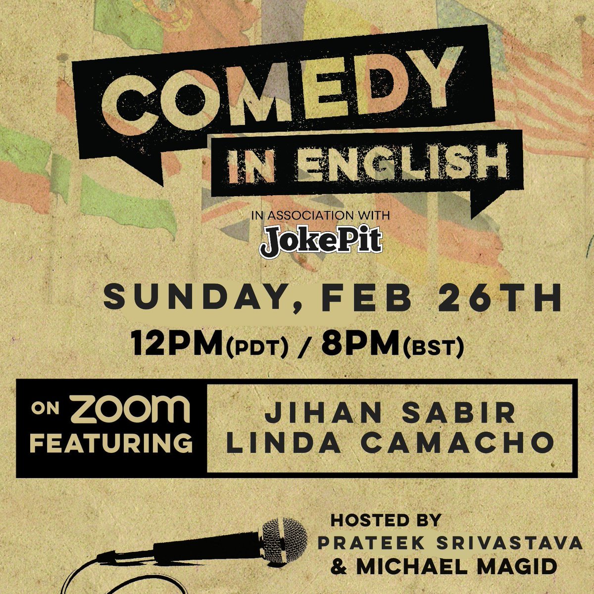 comedynenglish's tweet photo. Prev @kocomedy CIE Zoom Show:
@K_Cerff 's "dream"
@Panch_Gasela's "snack"
@michaelmagid's "hunger"
Missed? Next 1 Sun Feb 26th 12noon PST/8pm GMT w/ @JihanSabir Linda Camacho!
FREE! - https://t.co/bMwGezdoIC
#Comedyinenglish #zoomshow #eventbrite @PromoteComedy @ComedyHubLive https://t.co/SrK15XpypK