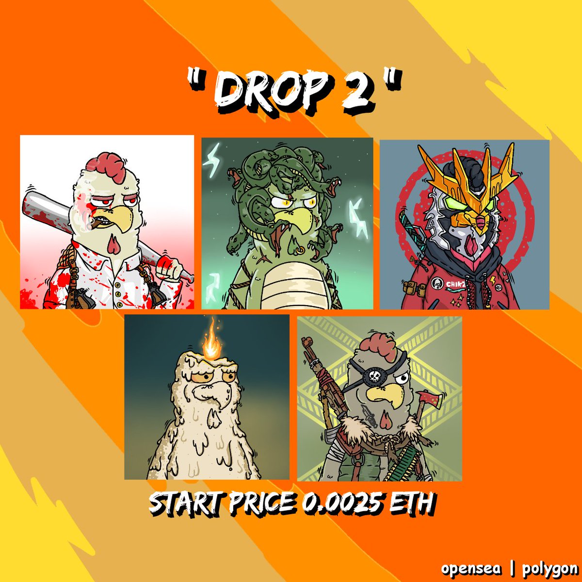 🐔 ! New drop !🐔

Thankyou ChikzFrens And all my follower 😭♥️ Presale is sold out !

Drop 2 is on air ! We have white psycopat,Medusa,CyberRonin,candle and survivor🐔

what are you waiting for Grab your chikz 🔥

Link 👇 👇

opensea.io/collection/cul…

#NFT #nftart #NFTCommmunity