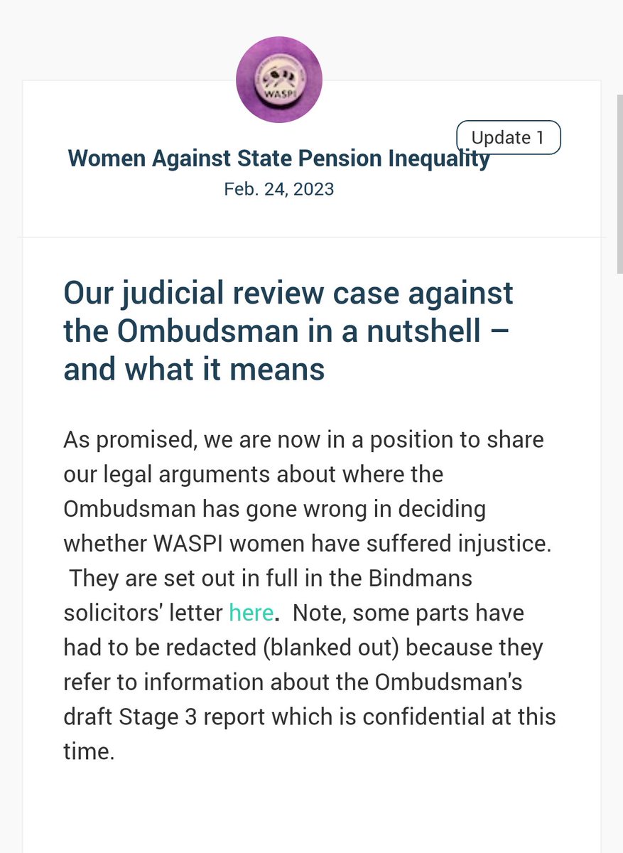 Baker_Ann_'s tweet photo. As promised UPDATE from @WASPI_Campaign re #legalarguement   Our #1950swomen @WASPI_2018 #WASPI @PP4J10 fight will #notgoaway! #MPs #ombudsman #government https://t.co/7zXKVcj8eg https://t.co/otpZdUHeQy