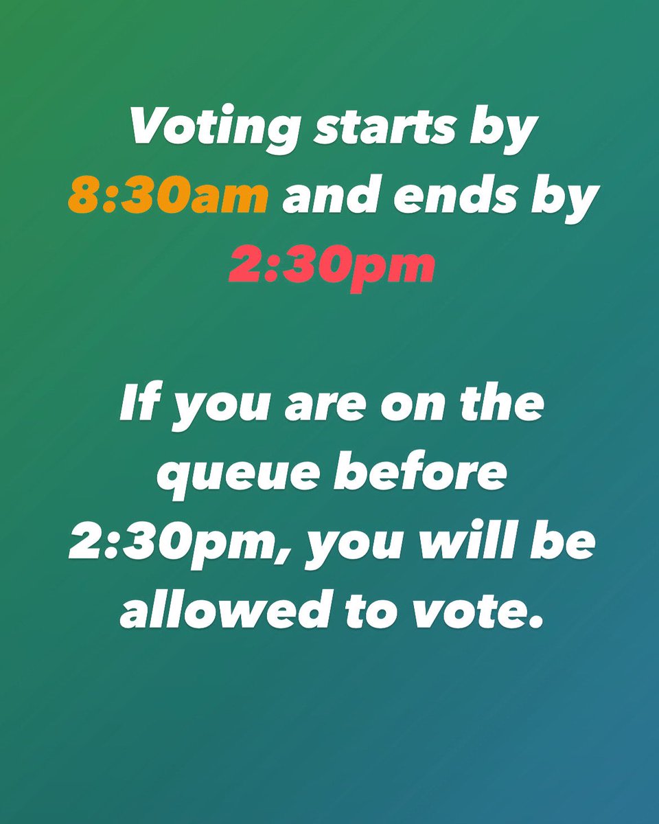 WeVoteOfficial's tweet photo. Any voter who is not on the queue before 2:30 may not be allowed to vote. Please be on time.

Your vote will count. 

@yiaga
@undpnigeria

#sixtypercentofus #wevote2023 #pvcbusdrive2 #pvccollection #civicparticipation #elections #ondostate #ondo #ogun #nigeria #NigeriaDecides https://t.co/Sf6nXGZBsT