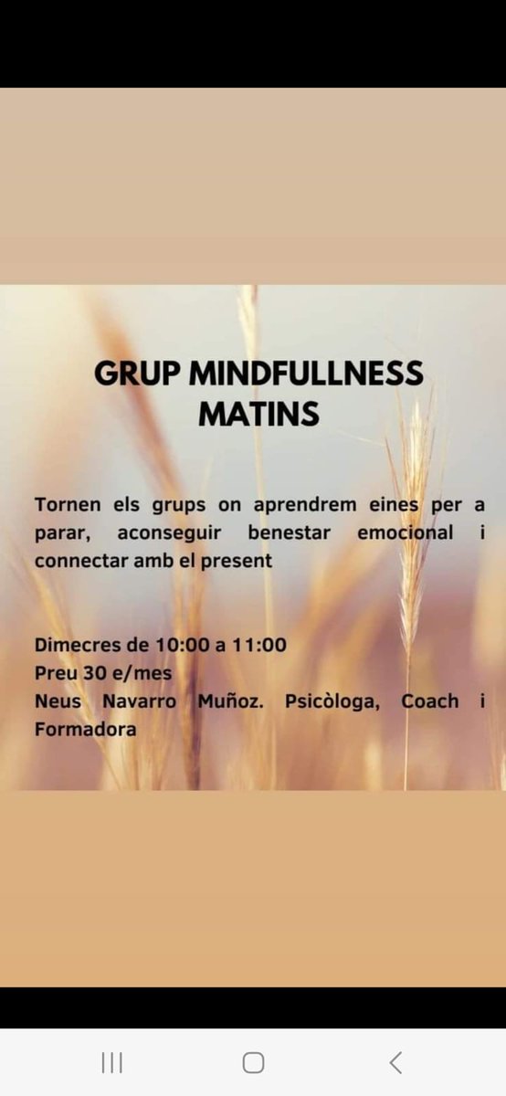 Neus_Coaching's tweet photo. Tornen els grups on aprendrem eines per a parar, aconseguir benestar emocional i connectar amb el present. Disminuirà el teu estrès i ansietat, aconseguiràs més pau interior. T'apuntes? https://t.co/6qo0qR5NoN