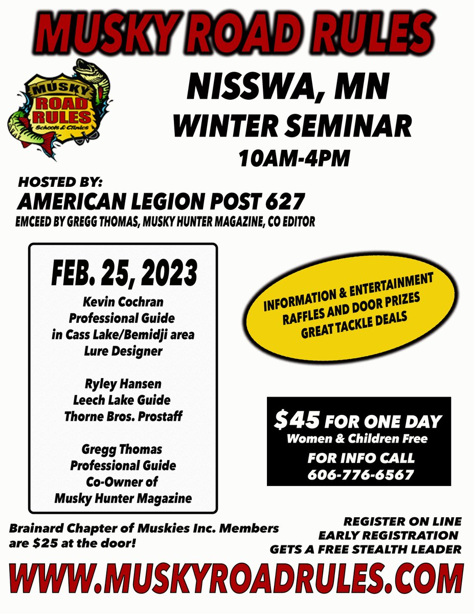 muskyhuntermag's tweet photo. Event Happening TODAY!  Seats available at the door!  $45 per person (Children under 12 and Women get in for FREE).  Check it out - Cabin Fever Clinics! https://t.co/2b5nLSY28f