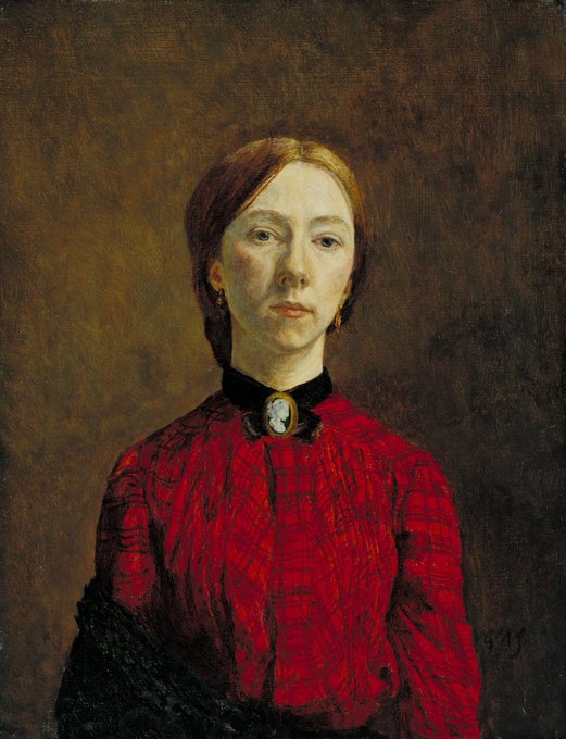 Welsh artist Gwen John, Self Portrait, 1902. She worked in France for most of her career and is known for portraits of female sitters. She was overshadowed during her lifetime by her brother Augustus and lover Rodin, and as with many women artists recognised more posthumously.