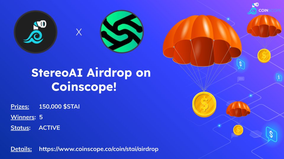 coinscopecrypto's tweet photo. 📢 StereoAI Airdrop is live!

💵 150000 STAI will be given away to 5 winners! 💵

💥 Hold 20,000 $COINSCOPE and you'll be given priority as a winner💥

💰 See how you can join here:
https://t.co/TWJZfwI8Om

#airdrop #giveaway #win #free #crypto https://t.co/Ikmb1qn82G