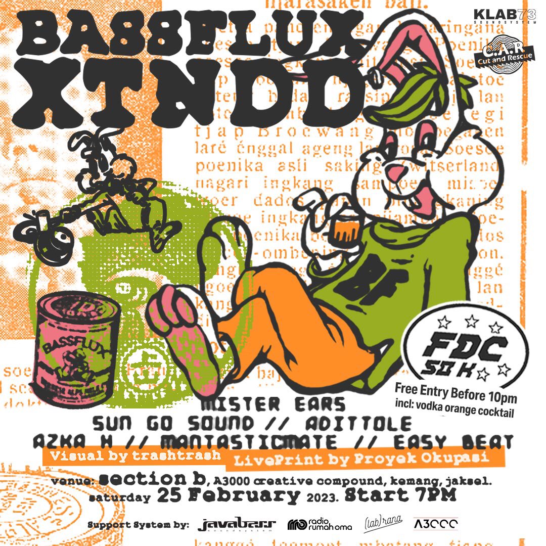 nonakumis's tweet photo. happening today:
BASSFLUX XTNDD (Klab 73 Soundsystem x @cutandrescue @_cutandrescue_ ) at Section B Kemang start from 7pm. See you gengs! https://t.co/COhVTwS4FW