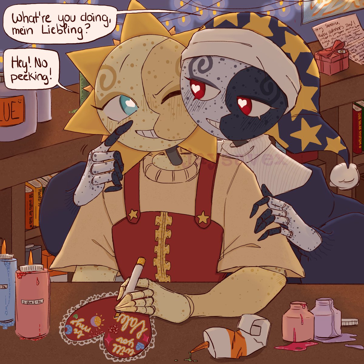 jaysavex's tweet photo. late valentine's day art is finally done 🤸 also trying a new style!! Adios lineart in sketch we trust

#FNAF #fnafsecuritybreach #sundrop #moondrop #fnafsb https://t.co/xXWwaBQqN2