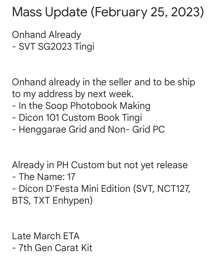 veciascape's tweet photo. #VC_Updates
Good afternoon po! SVT SG2023 is already onhand po. Will send dm po sa miners po regarding sa shipping. As per other updates regarding other pre-order, please read the 2nd picture. Thank you! https://t.co/LAqt36E2A2