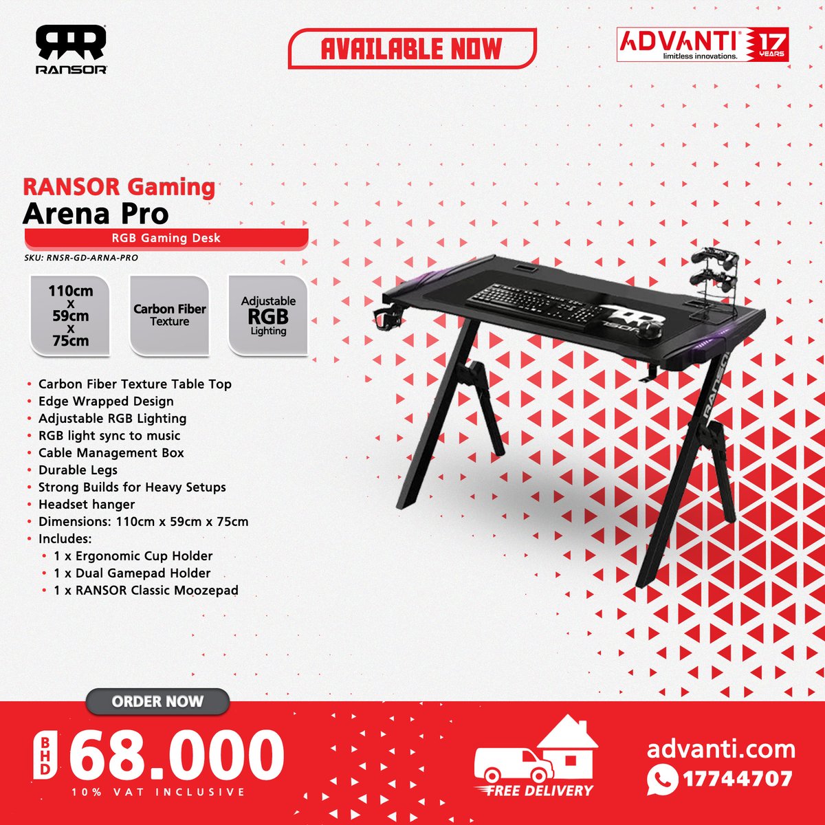 ADVANTIGroup's tweet photo. π½ PREMIUM GAMING DESK π½
π΄RANSOR Gaming Arena Pro π΄
βΆ PRICE: BHD 68.000 ( 10% VAT Inclusive )
For orders: π 17744707 π https://t.co/uBj4iXdgtU
FREE DELIVERY! π π¦
#ADVANTI #RANSOR #Gaming #Arena #Pro #Gaming #Desk #Bahrain #Manama #Saar https://t.co/pcSCO0LOq3