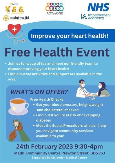 The community health event was a huge success. 120+ people came and had their BP checked, of which 90 had bloods taken. This was a proper #partnership between so many orgs including Mosques, Council, NHS depts, GP surgery,  VCS partners, Researchers &amp; the local University.