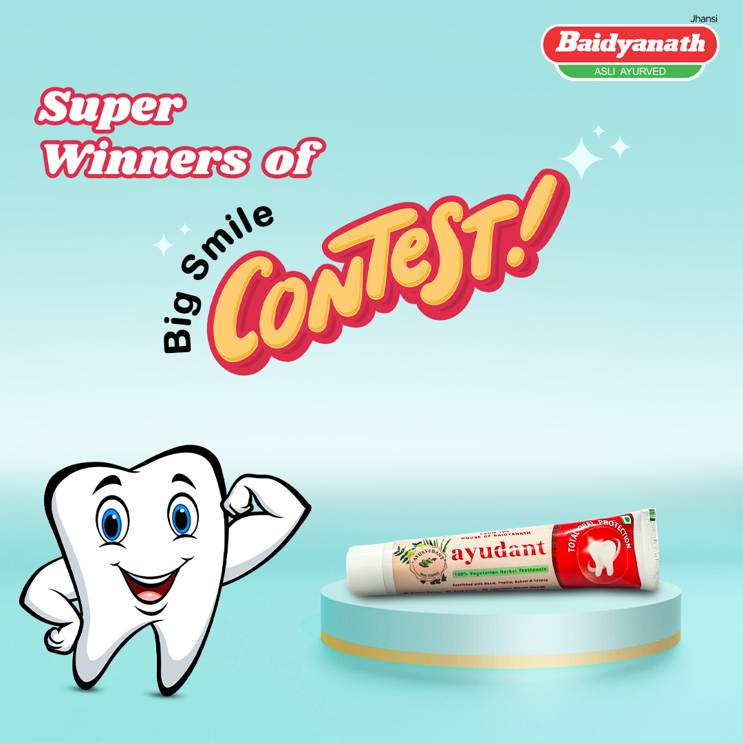 baidyanathgroup's tweet photo. और ये Happy Faces हैं हमारे Baidyanath Ayudant Toothpaste Big Smile Contest के Winner. 

@khan_subhendu

#contest #winners #contestwinners #superwinner #bigsmilecontest #ayurved #ayurveda #ayurvedic #ayurvedalife #asliayurved #Baidyanath #BaidyanathIndia #India #natural https://t.co/0QTfjNd6DO