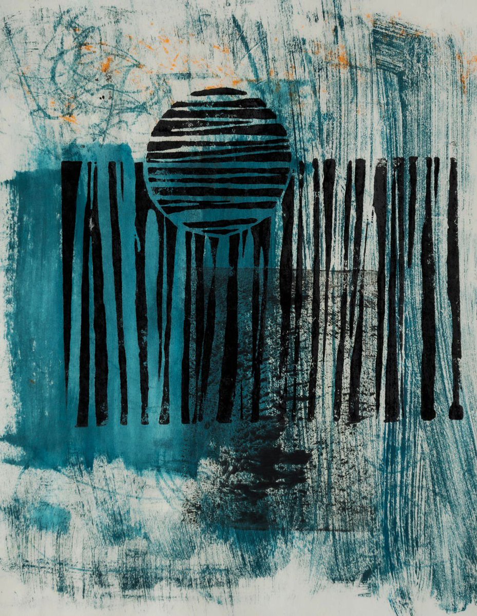 Glowing in the night,
Majestic moon up above,
Mystery and light. <a href="/formfunction/">Formfunction</a> #nft Abstract art, experimental printmaking, acrylic on news print, 2022