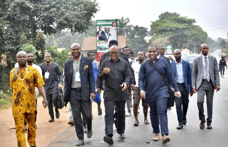 firstladyship's tweet photo. Peter Obi on his way to his polling unit now. https://t.co/CJuQuf1Emj