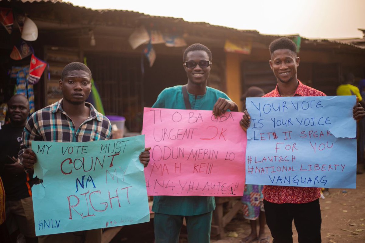 NLV_National's tweet photo. Earlier today, NLV carried out ELECTION SENSITIZATION WALK across all LAUTECH students area, alongside with WASO MARKET! https://t.co/k5VMrDEbhP