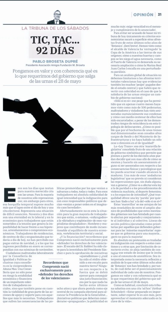 AmigosBroseta's tweet photo. Tribuna de hoy del presidente de nuestra Asociación. ¡Buen fin de semana! https://t.co/qzVR5dHFBr