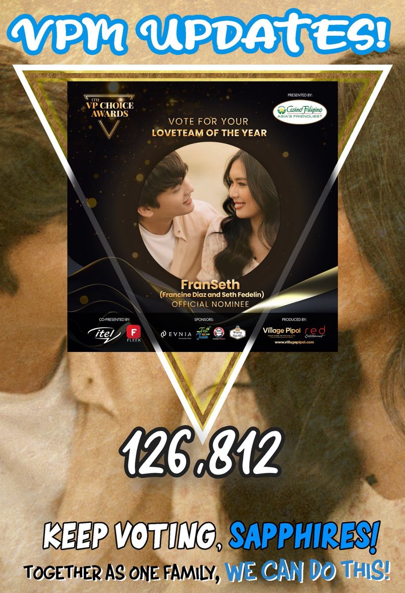 FranSethOFC_'s tweet photo. VPM UPDATE! 📢

As of 3PM, still on the🥉 yet still aiming and moving forward! 
Keep voting, Sapphires! You are all doing a great job! 🫶

#FranSeth 
#FranSeth4thVPCA 
@vpchoiceawards | @villagepipol 
@FSVOTINGTEAMOFC https://t.co/eJpOpxrNTK