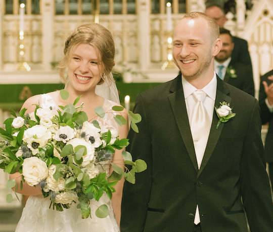 Haugo10's tweet photo. I want to give a shoutout to @Brady_Schmidt.  This is completely random and in no way just a reason to tweet out a wedding photo.  Here is a photo of us together! https://t.co/iQ1cv6f9oe