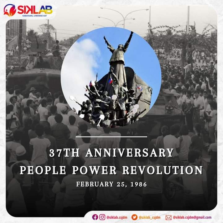 siklab_csjdm's tweet photo. TAYO ANG EDSA 
Para sa isang bayang progresibo, makabayan, at nagpapalaya.

#SIKLAB #LiwanagSaDilim #KabataangSanJoseño #EDSA37 https://t.co/CnKUdrFocE