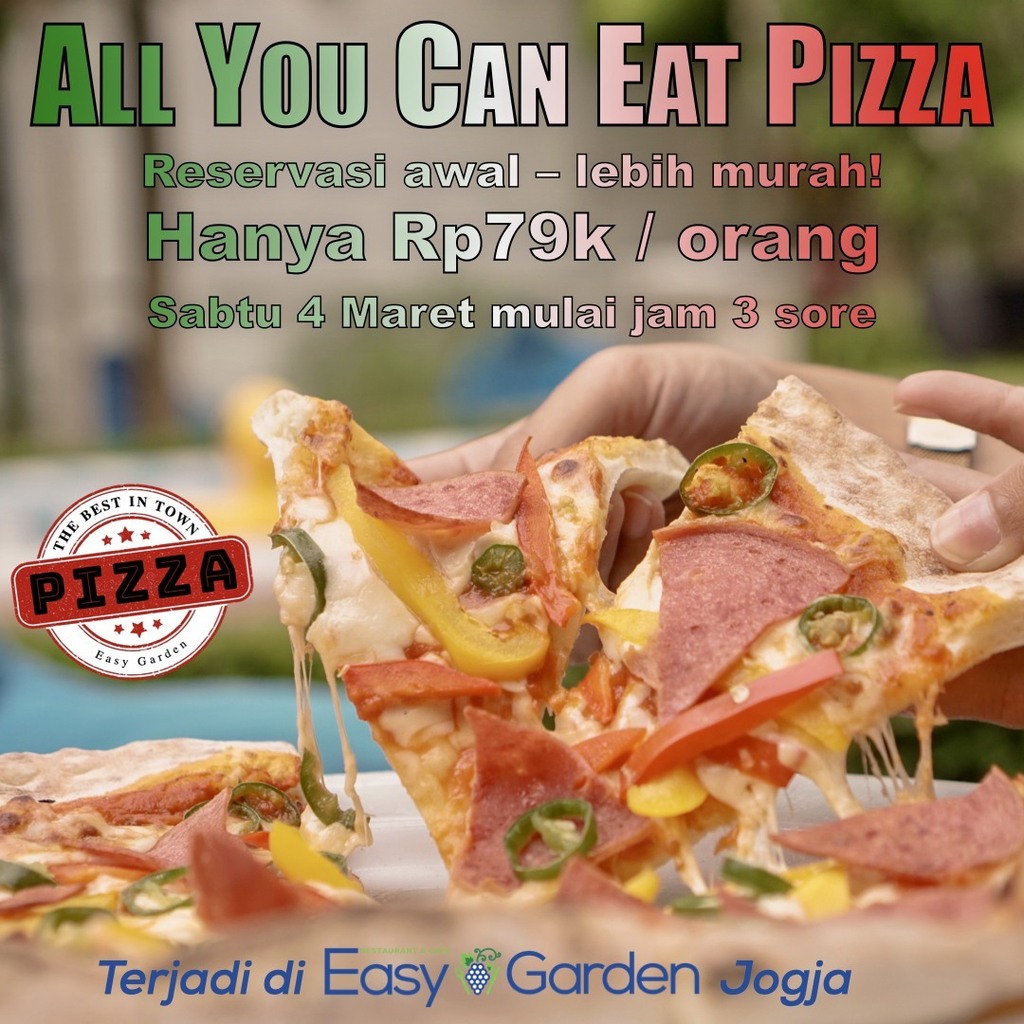 All You Can Eat Pizza 🍕 Free flow pizza pada Sabtu 4 Maret dari jam 3 sore sampai jam 10 malam 😋 Reservasi awal, dapat lebih murah! 🤑 Rp 79k nett per orang untuk reservasi s/d Rabu 1 Maret. Setelah itu harga Rp 89k nett per orang. Reservasi lewat WA… instagr.am/p/CpEcqjKuVuv/