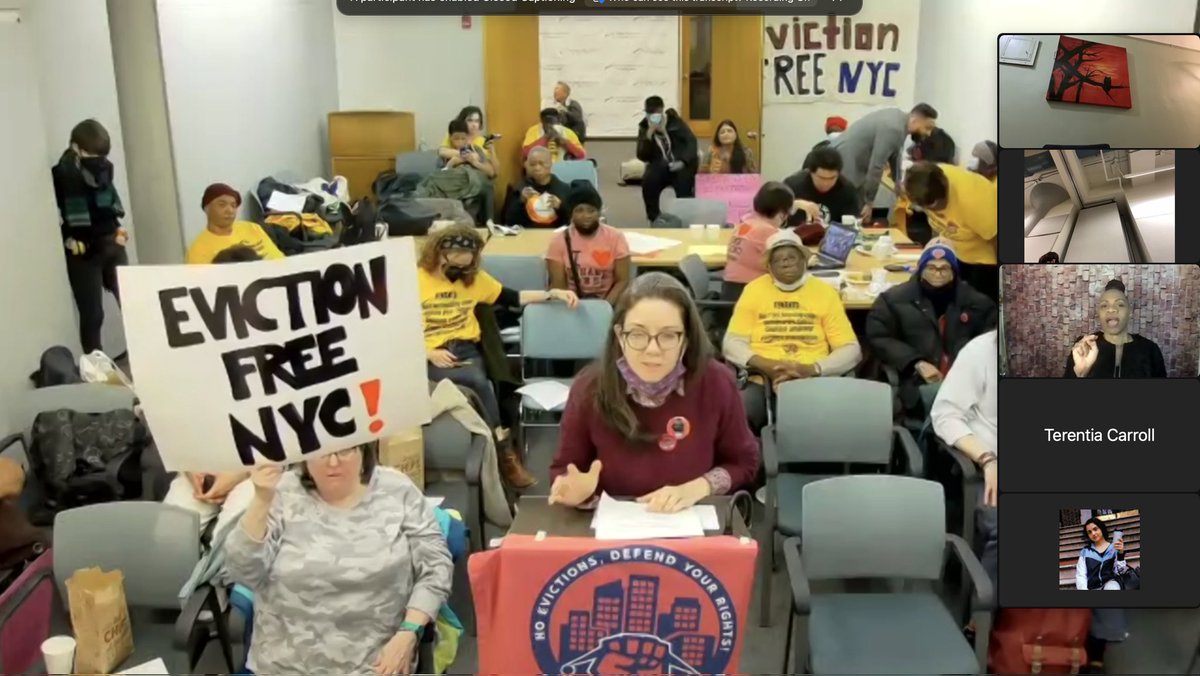 RTCNYC's tweet photo. Tenants closed out tonight strong bringing our message loud &amp; clear to #OCJ! We fought to pass #RTCNYC &amp; started this office &amp; we WILL hold them accountable!
💥 Slow down cases to meet lawyer capacity!
💥 Work w our coalition to fairly implement #RTC!
💥 Fully fund local law 53! https://t.co/A5WXdJNcS9