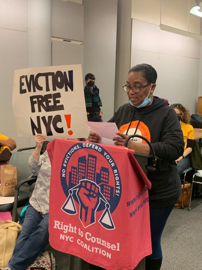 RTCNYC's tweet photo. Tenants closed out tonight strong bringing our message loud &amp; clear to #OCJ! We fought to pass #RTCNYC &amp; started this office &amp; we WILL hold them accountable!
💥 Slow down cases to meet lawyer capacity!
💥 Work w our coalition to fairly implement #RTC!
💥 Fully fund local law 53! https://t.co/A5WXdJNcS9