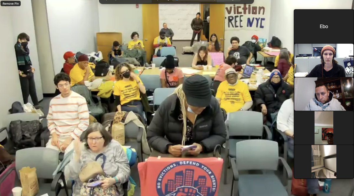 RTCNYC's tweet photo. Tenants closed out tonight strong bringing our message loud &amp; clear to #OCJ! We fought to pass #RTCNYC &amp; started this office &amp; we WILL hold them accountable!
💥 Slow down cases to meet lawyer capacity!
💥 Work w our coalition to fairly implement #RTC!
💥 Fully fund local law 53! https://t.co/A5WXdJNcS9