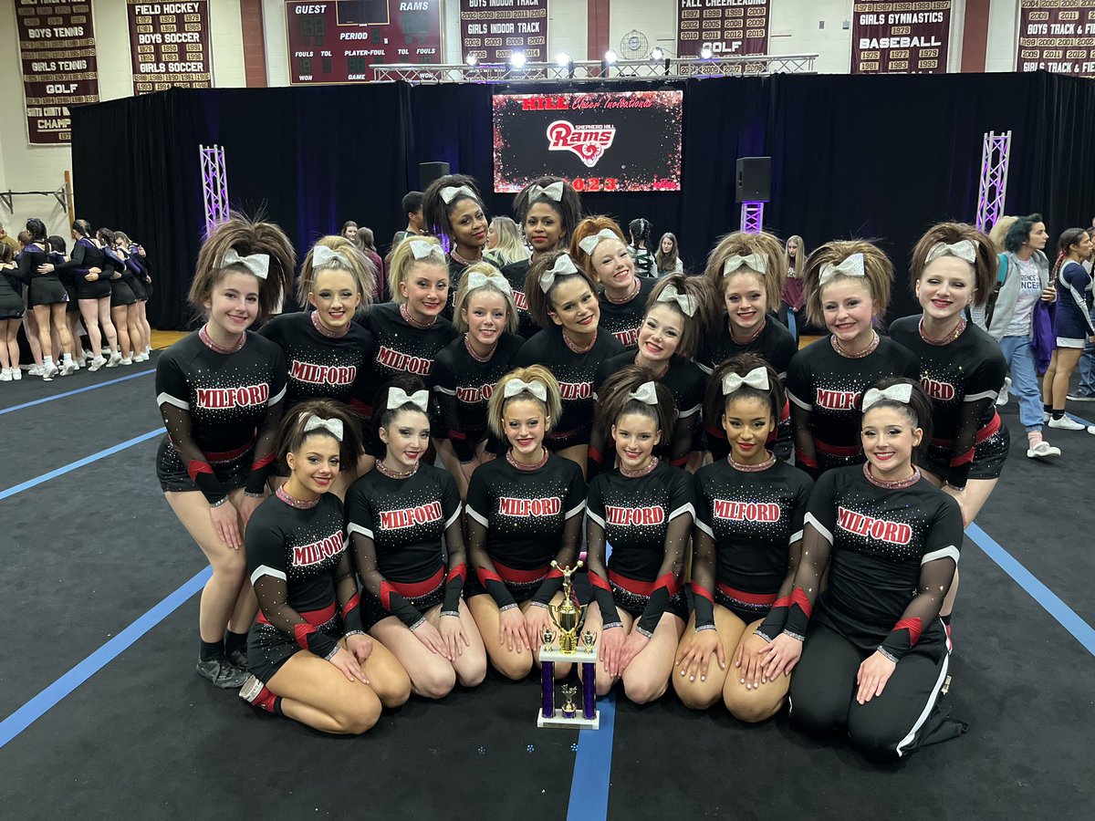 HawkNationAD's tweet photo. BOOM!$!💥🔥❤️🔥 Another Cheer (Shepherd Hill) Invite. Championship & 1st Place! Congrats & RAWK ON!$!🥳 @jcotlin @MilfordSchools @Chappy8611 @HawkNationAT @LauriePinto5 @MHSBoosters2 @jungle_mhs #RawkStars https://t.co/h7ExsdRjZ3