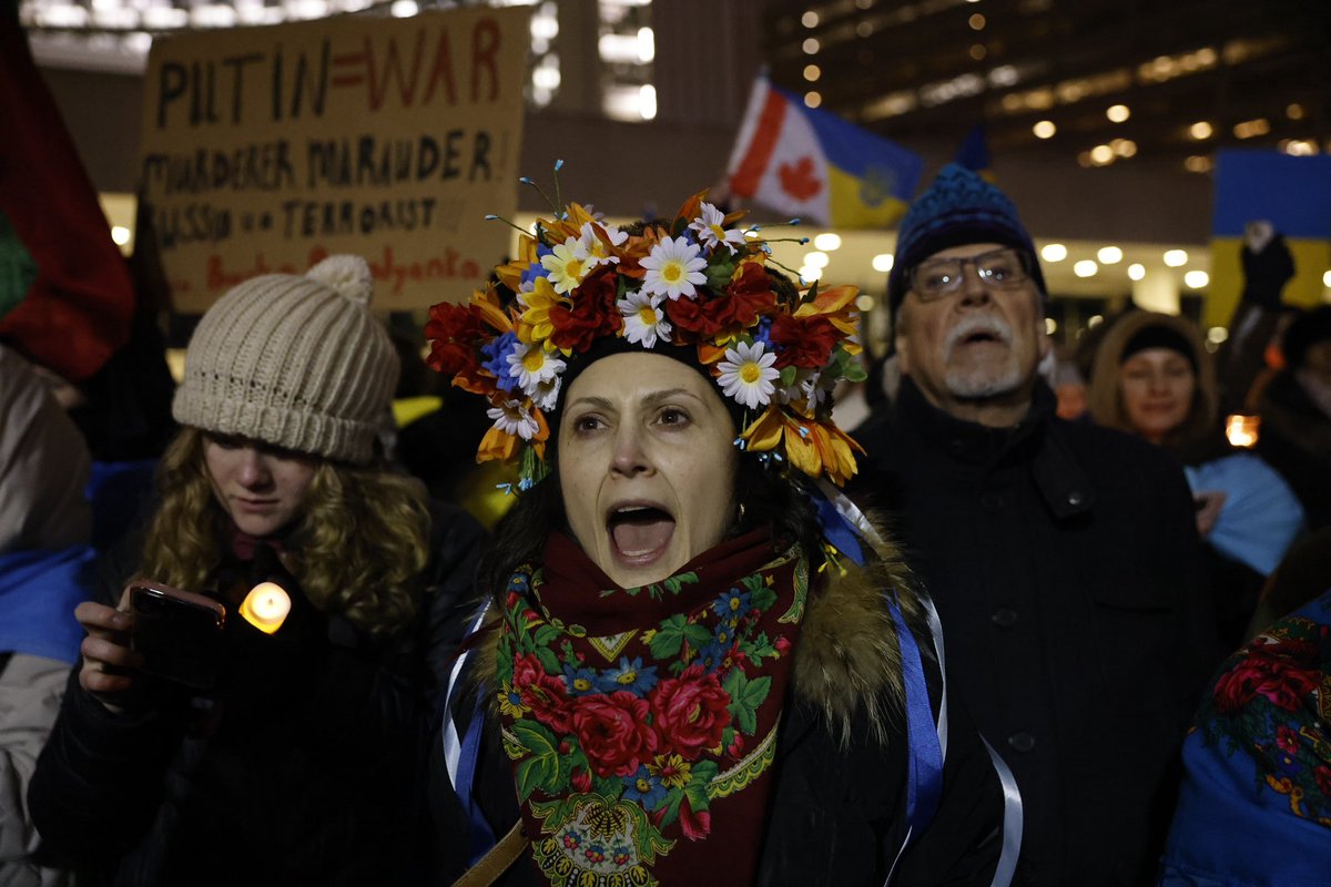 lancemcmillan's tweet photo. Solidarity march in Toronto, marking one year since Russia’s invasion of Ukraine. https://t.co/wKW6EQSfey