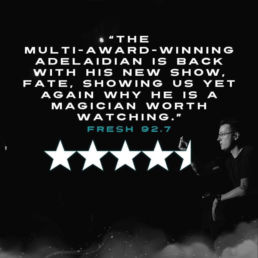 ⭐⭐⭐⭐½  - <a href="/fresh927/">Fresh 92.7</a>

Thanks to the legends at Fresh for an amazing review of FATE at @gluttony_fringe // <a href="/ADLfringe/">Adelaide Fringe</a>!

Tonight is our biggest night of the season and just SIX nights left!

Tickets: bit.ly/FATE-AF

Full Review: fresh927.com.au/fresh-fringe-r… #adlfringe