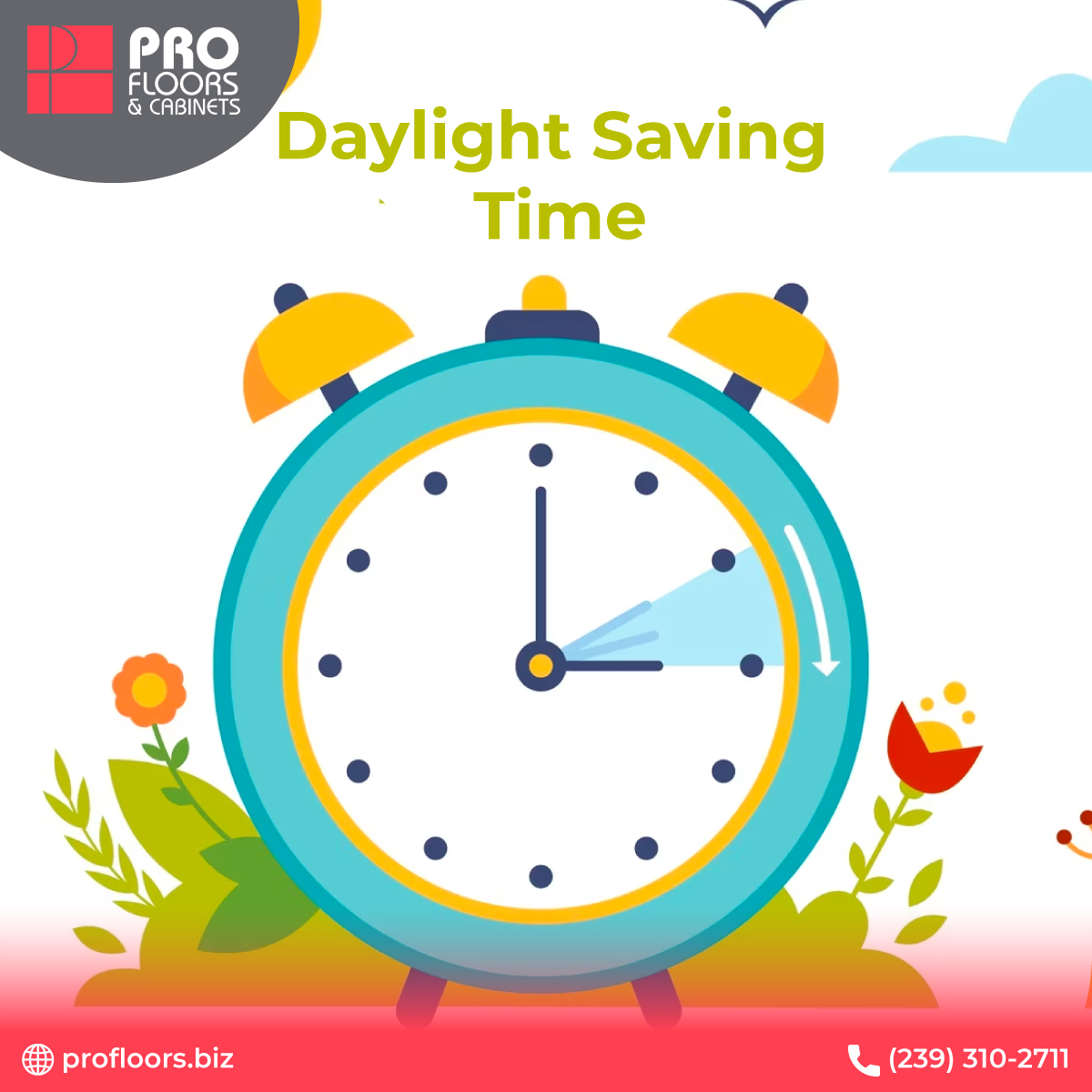 profloorsandca1's tweet photo. Don't forget! This weekend, we'll "spring forward" one hour as Daylight Saving Time begins. Set your clocks ahead on Sunday, March 13th at 2:00 am.

#DaylightSavingTime #SpringForward #TimeChange #ExtraDaylight #LongerDays https://t.co/cGxtnG0p62
