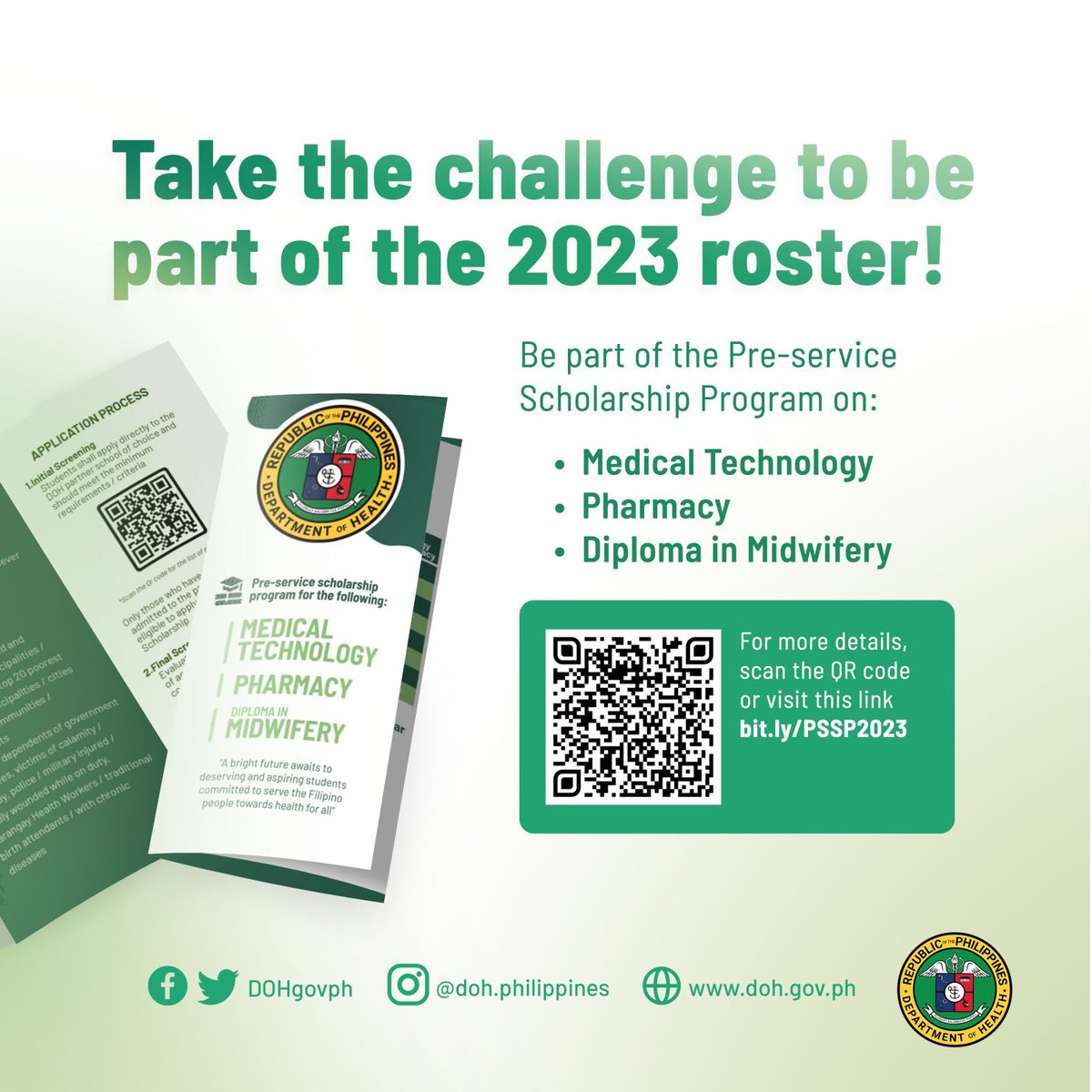 GapangPharma's tweet photo. ❗️ DOH SCHOLARSHIP

The Department of Health is currently looking for applicants for the Pre-Service Scholarship Program for Priority Allied Health Courses in Medical Technology, Pharmacy, and Diploma in Midwifery for the year 2023. 

1/2 https://t.co/GheXS99o3I