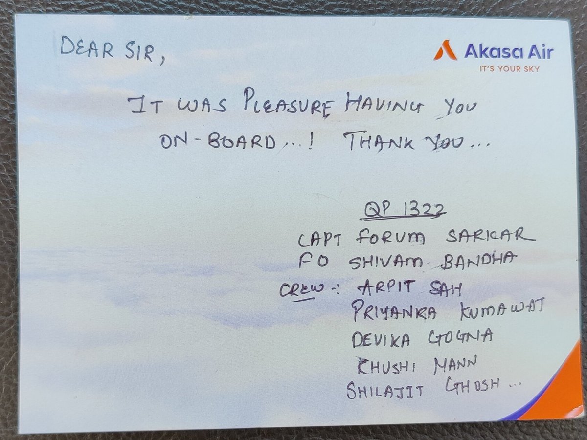 nitinchuriwala's tweet photo. Thanks to the Entire Staff &amp; Crew of @AkasaAir on Flight QP 1322 !!! https://t.co/RXyjPF0l57