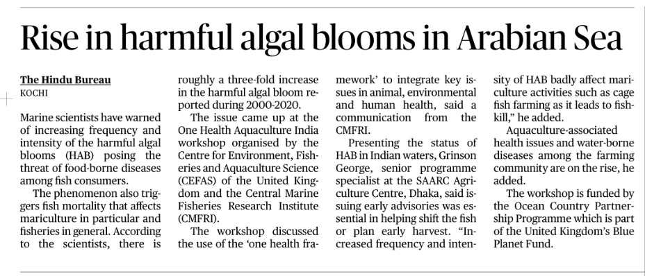 One Health Aquaculture India Workshop in news..#OneHealth #aquaculture #indouk @CefasGovUK