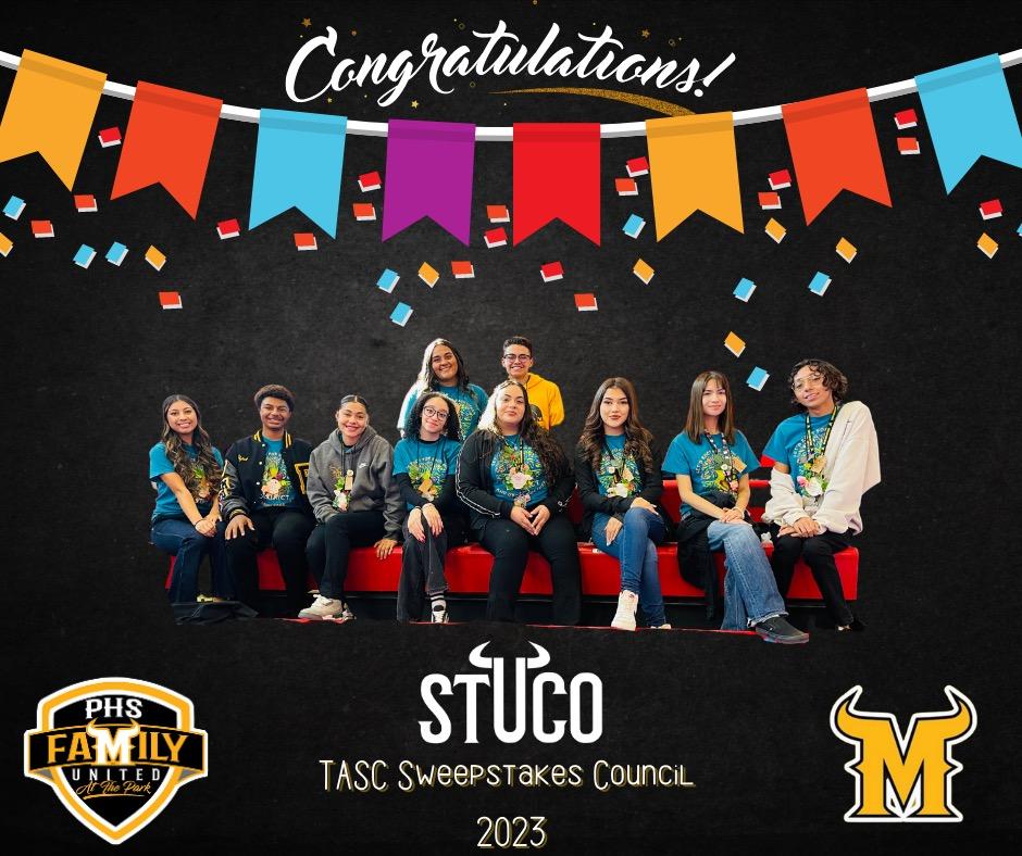 Congratulations, Matador StuCo, for receiving @TASC_StuCo Sweepstakes! #BeAMatador #Stuco #TASC #DistrictIX @phsmats @JSalgado_PHS @DGonzalezPHS @ysletaisd @District9StuCo