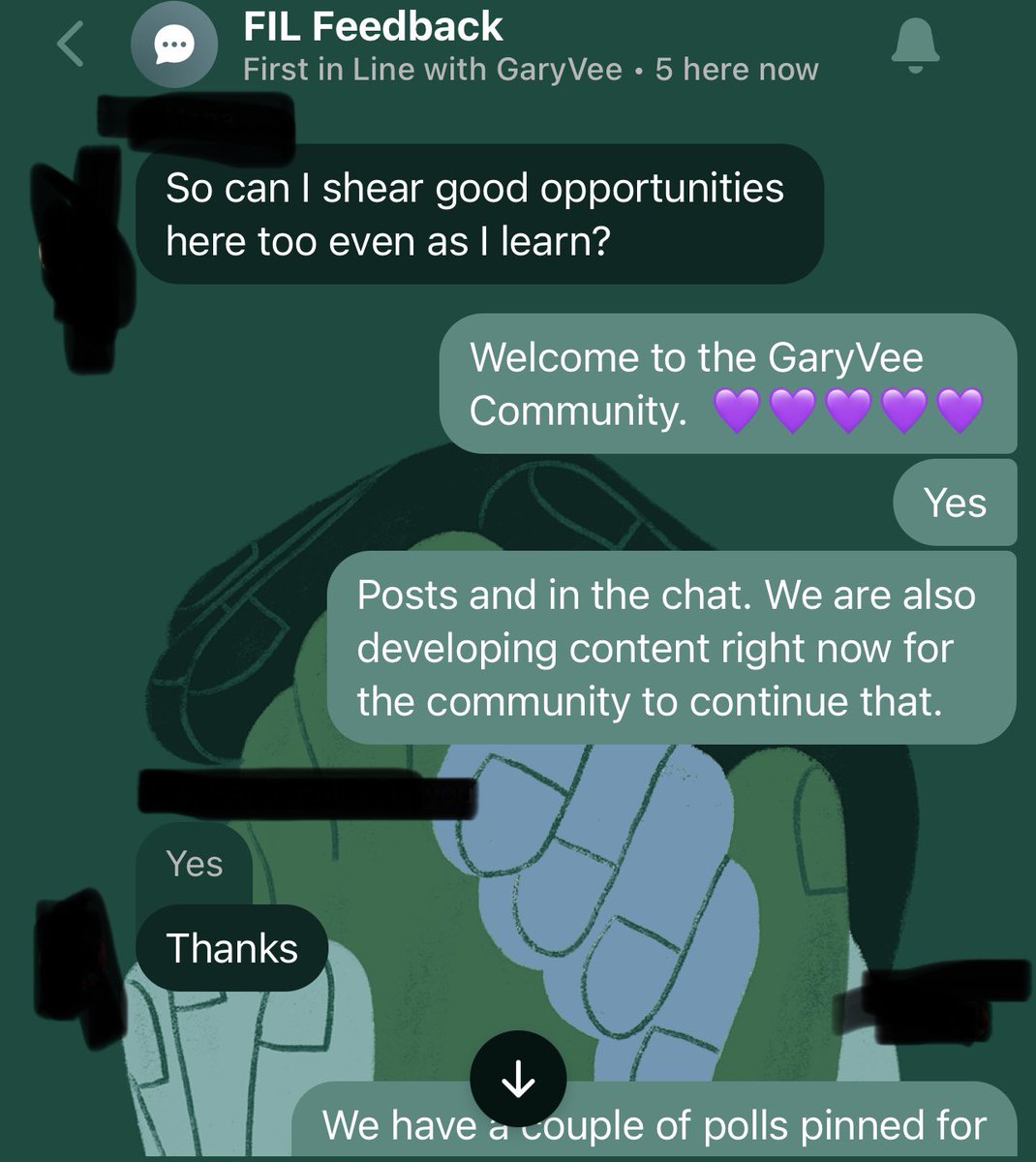 bmaas287's tweet photo. So yeah ugh @garyvee I love this shit. They just joined the #FILCommunity. No idea who you are and inviting them to the community is awesome. They may not understand just how strong your community is but they will see it with time and now they’ve joined in the community chat. Love it. Thank you 💜💜💜💜💜