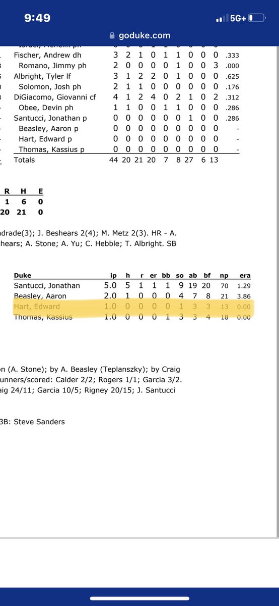 billycraft08's tweet photo. Yessir!!! There goes that man @_edwardhart making his FRESHMAN debut for the Duke Blue Devils! Proud of you big guy. Miss having you on the mound but I can’t wait to see you grow and be a dude in the ACC! https://t.co/og3rLeh9Zo