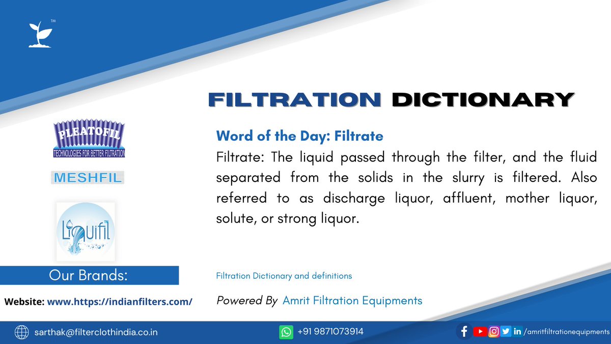 AMRIT_FILTER's tweet photo. Do you want to discuss your filtration needs with us?
Visit: https://t.co/OxsEPXitS1
Email us at sarthak@filterclothindia.co.in
Call us on + 91-9871073914
#filtration #filtrationsolutions #filtrationdictionary #filtrationdefinition https://t.co/QST0BXrNqe