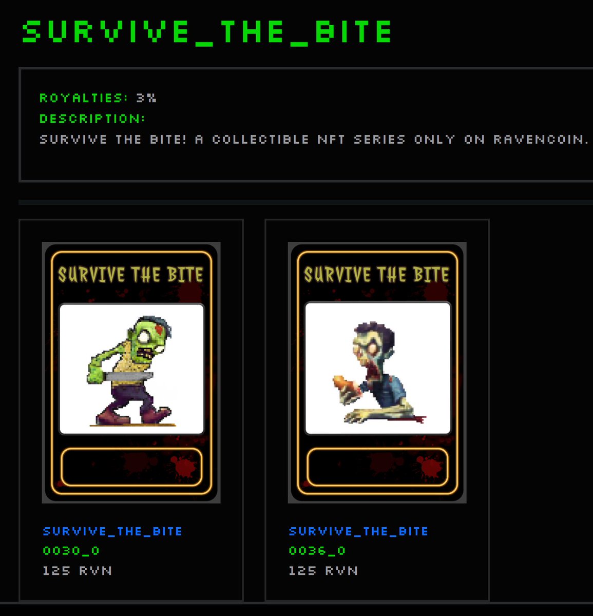 Miss out on the Survive The Bite Competition #4?
You can always join in by picking up an #NFT playing card. 2x are available today at <a href="/mellorimarket/">Mellori Market 🅁🅅🄽</a>
Only on #ravencoin #RVN $RVN 
Hop in discord.gg/vKQxJ2VMbX to learn more.