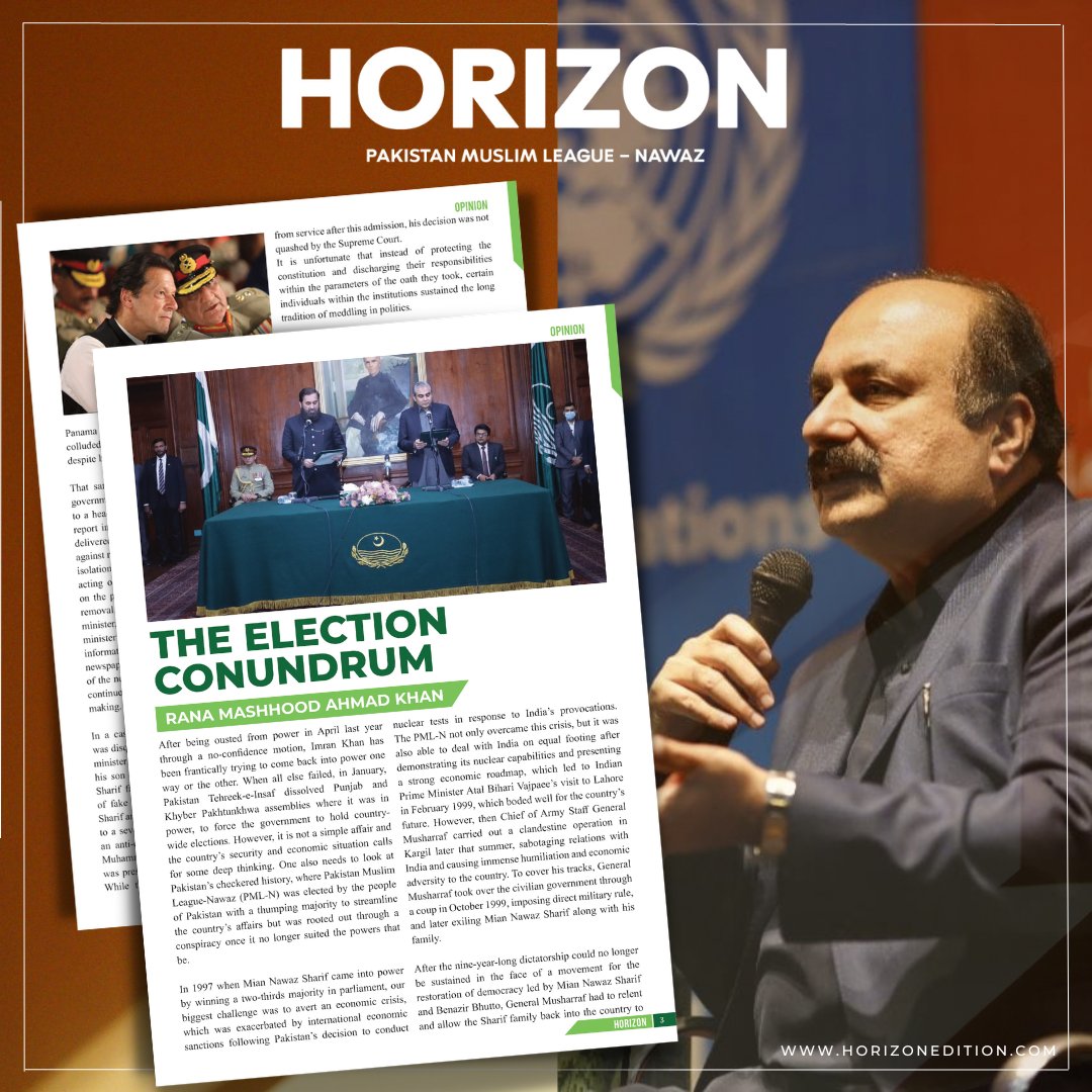The election conundrum
By : Rana Mashhood Ahmad Khan

Read Full Article: horizonedition.com/the-election-c…

Subscribe To Our Newsletter: horizonedition.com/subscribe/ 
Download Now: horizonedition.com/download/horiz… 
Website: horizonedition.com

#horizonpmln #PMLN #horizonmagazine #horizonEdition