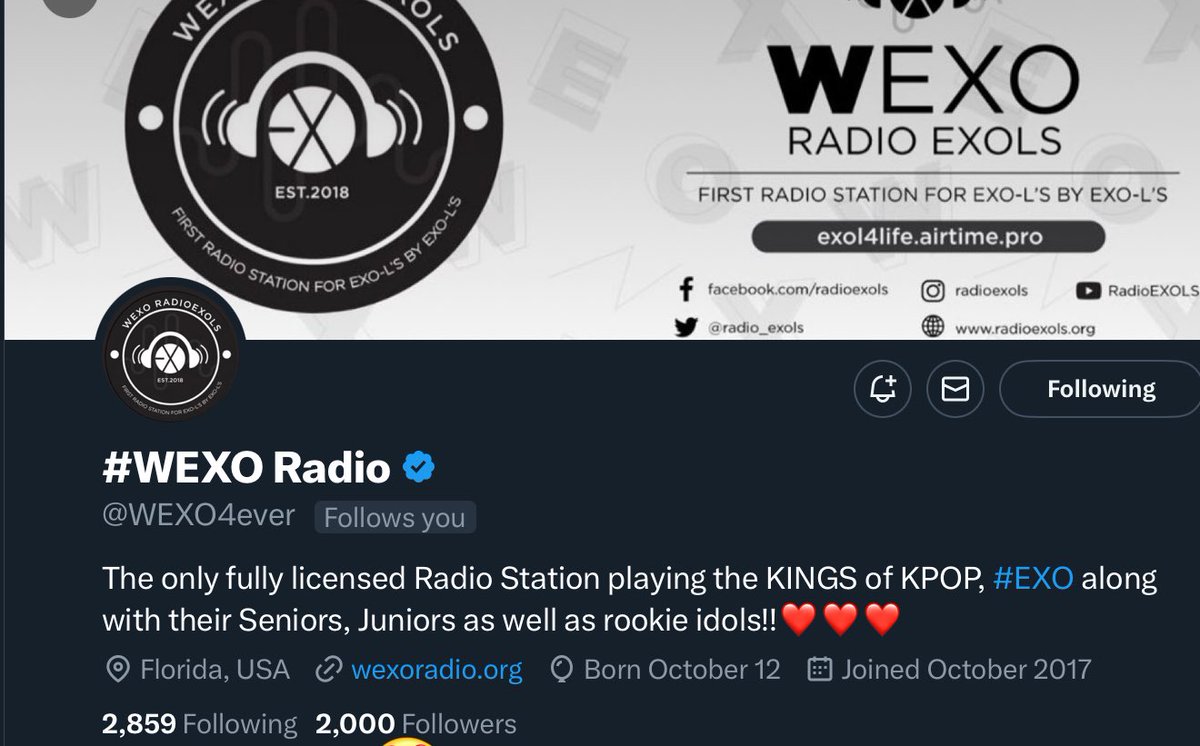 WEXO4ever's tweet photo. Just look at this! All of us at #WEXORADIO are so humbled that 2K of you love us!❤️
Stay tuned: we are working on a few things!
#EXO #weareoneEXO @weareoneEXO @layzhang @B_hundred_Hyun https://t.co/n0u7vb90hP