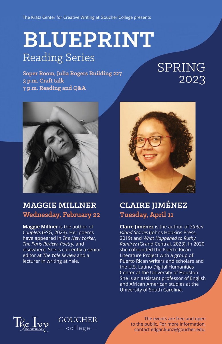 What a great reading with Maggie Millner this week! Look forward to the incomparable Claire Jiménez on the 11th in the Soper Room!