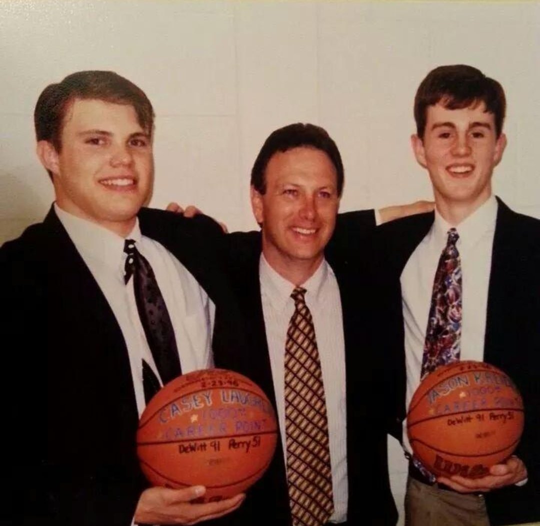 Coach Flannery &amp; new all-time scoring leader Bryce Kurncz ('23).

Coach Lutzke, pictured L to R in 1996 with #2 scoring leader Casey Laughlin ('96) at 1,151 &amp; the all-time scoring leader Jason Kreider ('96) at 1,181. Both surpassed 1,000 points on the same night.

<a href="/DeWitt_BBALL/">DeWitt Basketball</a>