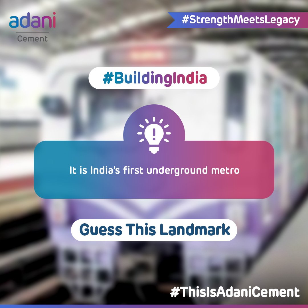 Can you guess this structure made with ACC in 1984?

Hint: It is India’s first underground metro network.

#ThisIsAdaniCement #StrengthMeetsLegacy #BuildingNationswithGoodness #AatmanirbharBharat #ChangeTheStory #ArchitectureMarvel #MakingIndia