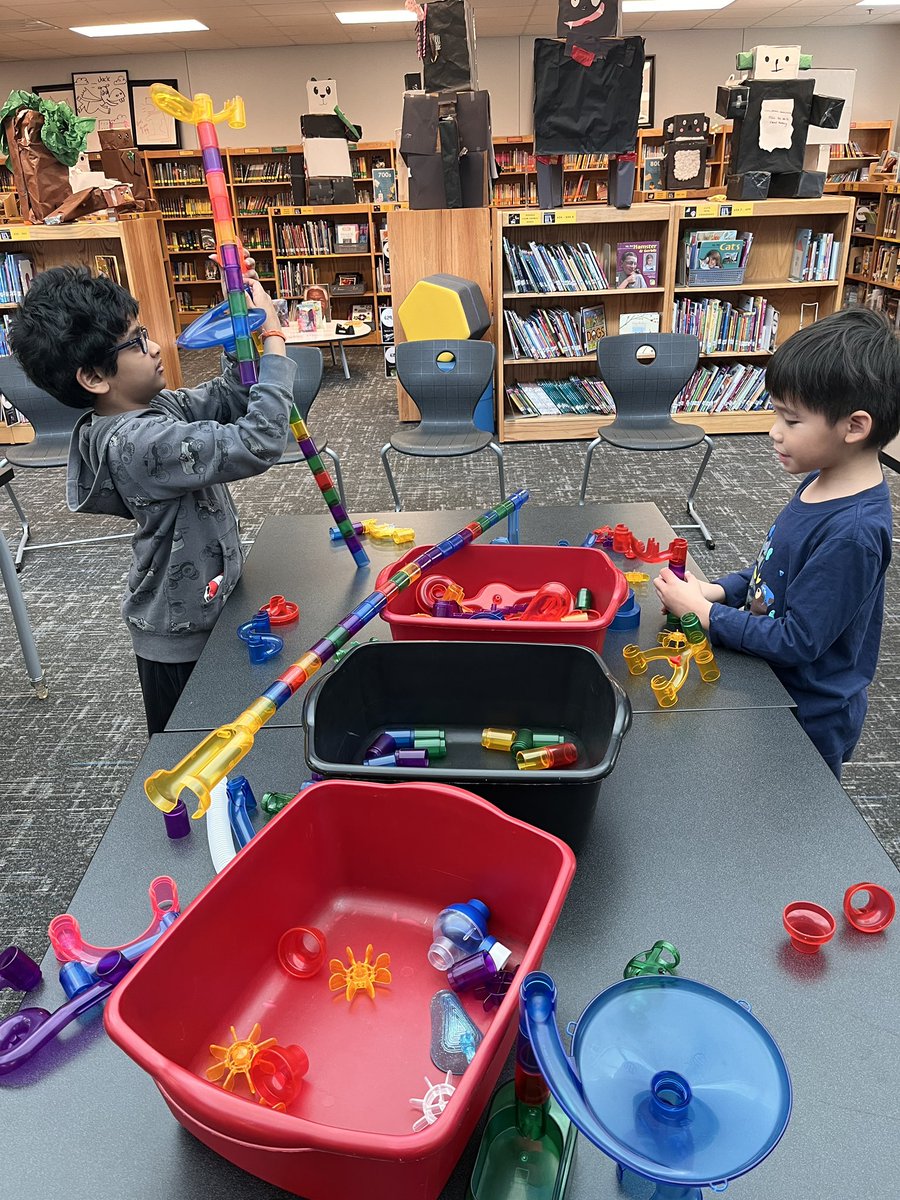 legitmrswhitt's tweet photo. “We are really great engineers!” Recess in the library - marble run style. 🤓@AshleyElem @FISD_Libraries https://t.co/fjcC1uyKqP